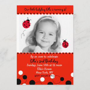 Ladybug Photo Birthday Party Invitations Kaart