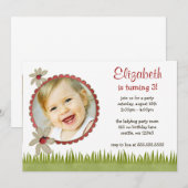 Ladybug Photo Birthday Party Invitations Kaart (Voorkant / Achterkant)