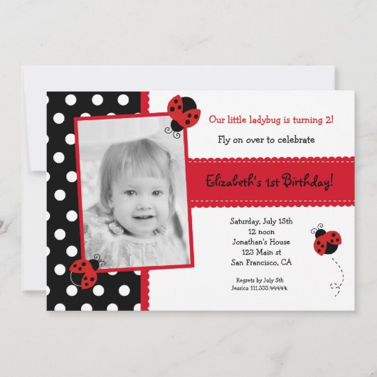 Ladybug Photo BIrthday Party-uitnodigingen Kaart (Voorkant)