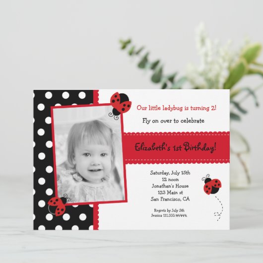 Ladybug Photo BIrthday Party-uitnodigingen Kaart (Staand voorkant)