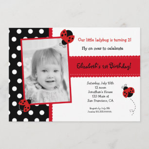 Ladybug Photo BIrthday Party-uitnodigingen Kaart