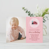 Ladybug Photo Card Birthday-uitnodigingen Kaart (Staand voorkant)