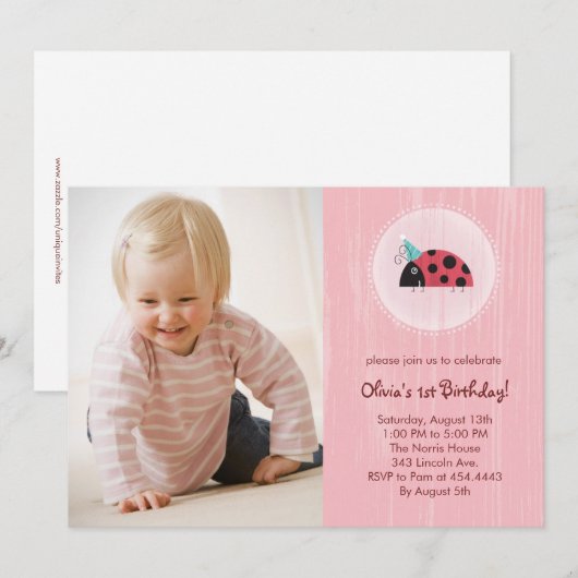 Ladybug Photo Card Birthday-uitnodigingen Kaart (Voorkant / Achterkant)