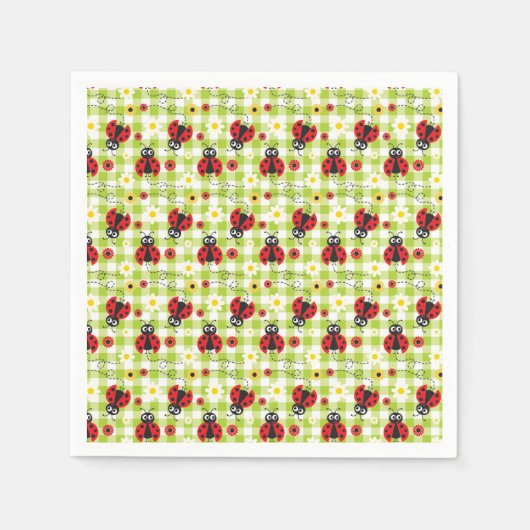 Ladybug Picnic Red Green Gingham Summer Servet (Voorkant)