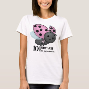 Ladybug Pink Awareness Ribbon 10 jaar overlevende T-shirt