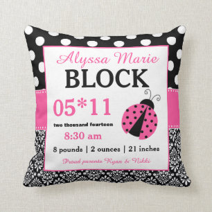 Ladybug Pink Black Baby Announcement Pillow Kussen