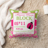 Ladybug Pink Green Baby Announcement Pillow Kussen (Deken)