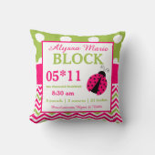 Ladybug Pink Green Baby Announcement Pillow Kussen (Voorkant)