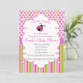 Ladybug Pink Green Girl Baby shower Uitnodiging (Staand voorkant)