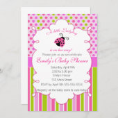Ladybug Pink Green Girl Baby shower Uitnodiging (Voorkant / Achterkant)
