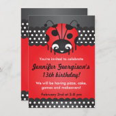 Ladybug Polka Dot Birthday Party Invitation Kaart (Voorkant / Achterkant)