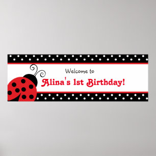 Ladybug Polka Dot Custom Birthday Party Banner Poster