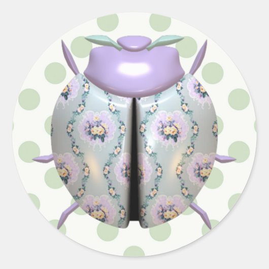 Ladybug polka dot floral paars ronde sticker (Voorkant)
