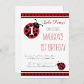 Ladybug Polka Dots Birthday Party Invitations Kaart (Voorkant / Achterkant)
