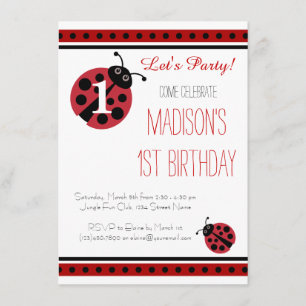 Ladybug Polka Dots Birthday Party Invitations Kaart