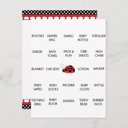 Ladybug Polkadots Baby shower Bingo Call Words Uitnodiging Briefkaart (Voorkant / Achterkant)