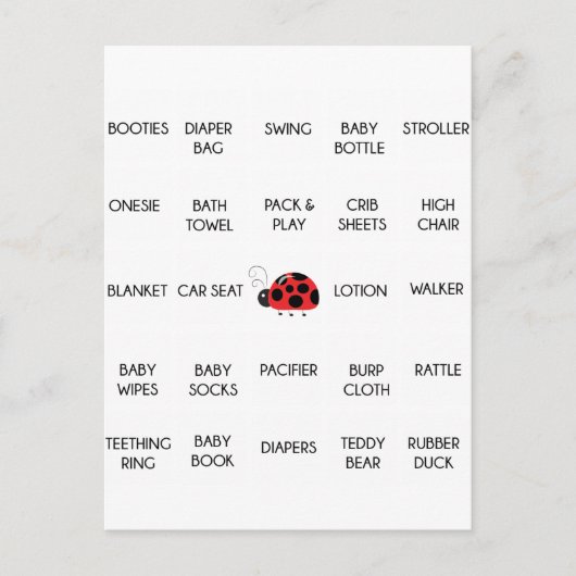 Ladybug Polkadots Baby shower Bingo Call Words Uitnodiging Briefkaart (Voorkant)