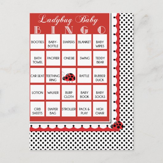 Ladybug Polkadots Baby shower Bingo Kaart 1 (Voorkant)