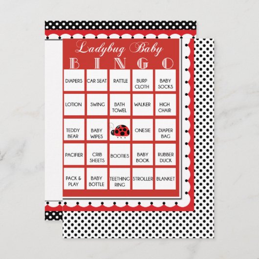 Ladybug Polkadots Baby shower Bingo Kaart 10 (Voorkant / Achterkant)