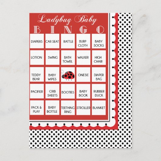 Ladybug Polkadots Baby shower Bingo Kaart 10 (Voorkant)