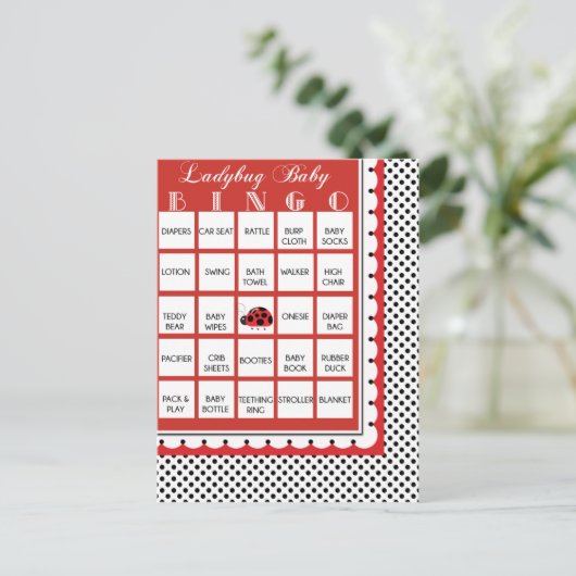 Ladybug Polkadots Baby shower Bingo Kaart 10 (Staand voorkant)