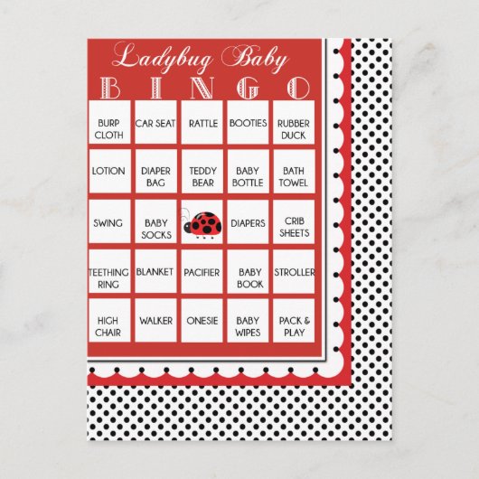 Ladybug Polkadots Baby shower Bingo Kaart 15 (Voorkant)
