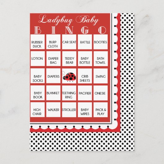 Ladybug Polkadots Baby shower Bingo Kaart 16 (Voorkant)