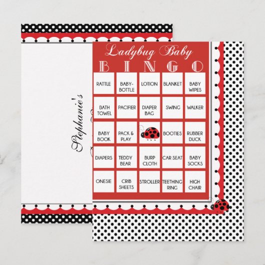 Ladybug Polkadots Baby shower Bingo Kaart 2 (Voorkant / Achterkant)