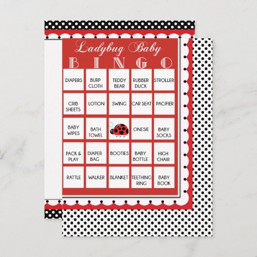 Ladybug Polkadots Baby shower Bingo Kaart 20 (Voorkant / Achterkant)