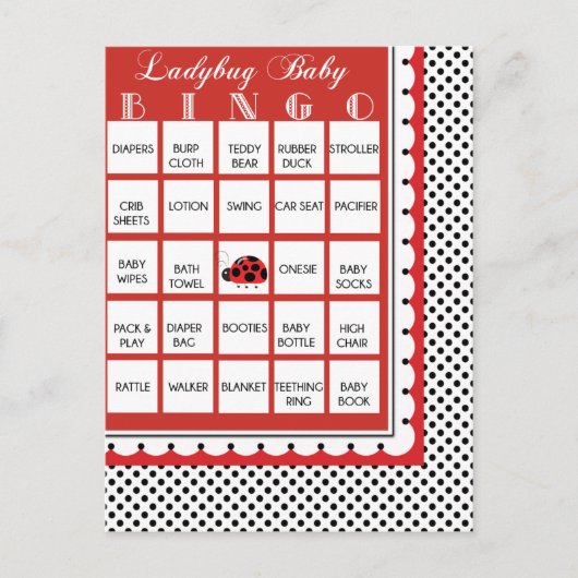 Ladybug Polkadots Baby shower Bingo Kaart 20 (Voorkant)