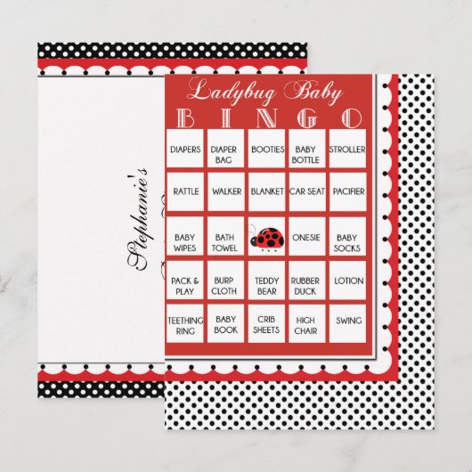 Ladybug Polkadots Baby shower Bingo Kaart 22 (Voorkant / Achterkant)