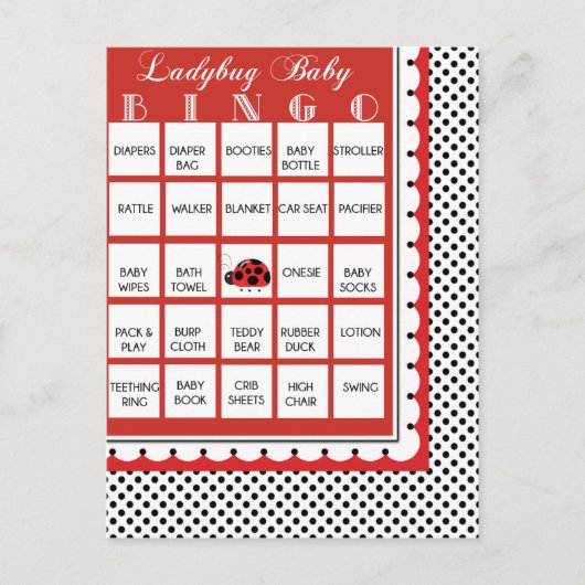 Ladybug Polkadots Baby shower Bingo Kaart 22 (Voorkant)