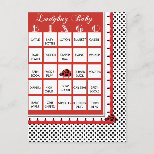 Ladybug Polkadots Baby shower Bingo Kaart 3 (Voorkant)