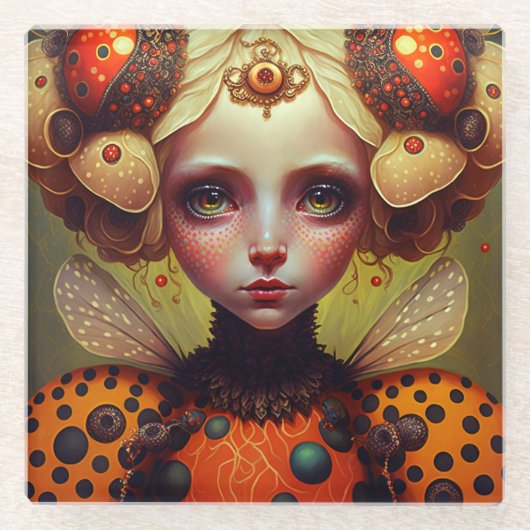 Ladybug Queen 2 Cute Fantasy Art Glazen Onderzetter (Voorkant)