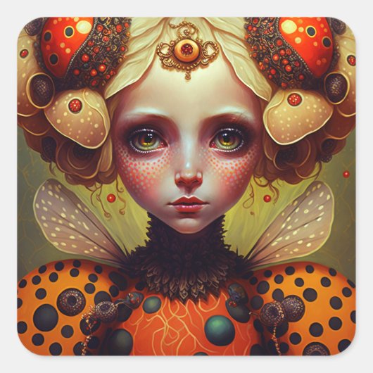 Ladybug Queen 2 Cute Fantasy Art Vierkante Sticker (Voorkant)
