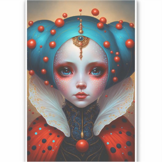 Ladybug Queen Cute Fantasy Art Sticker (Voorkant)