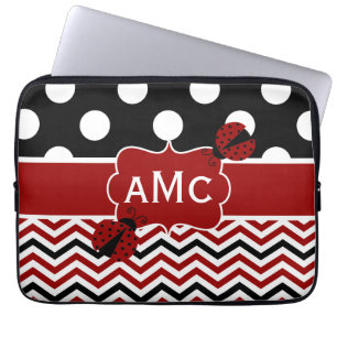 Ladybug Red Black Chevron Monogram laptophoes Laptop Sleeve