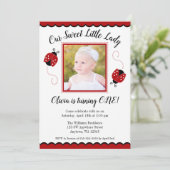 Ladybug Red Black Foto van Birthday-uitnodigingen Kaart (Staand voorkant)