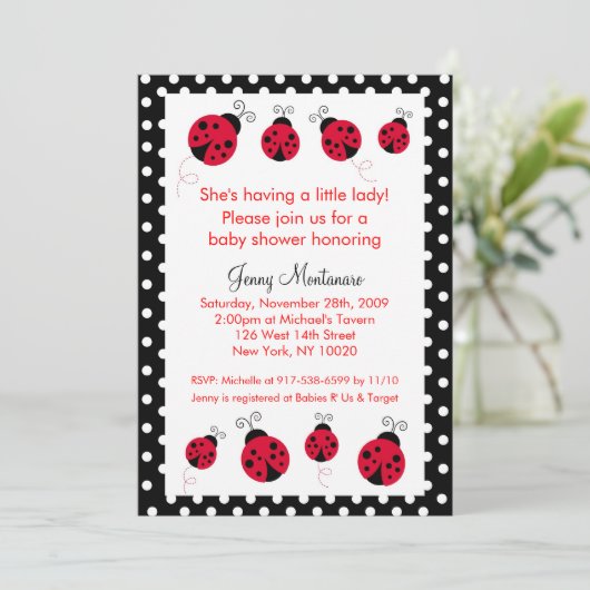 Ladybug Red Black Stippen Baby shower Kaart (Staand voorkant)