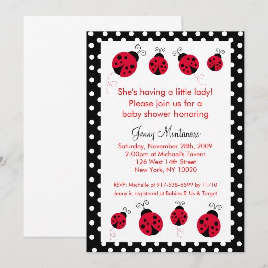 Ladybug Red Black Stippen Baby shower Kaart (Voorkant / Achterkant)