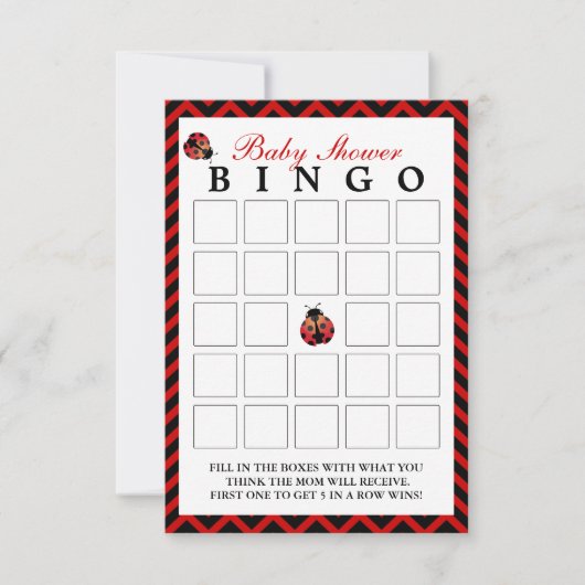 Ladybug Red Chevron Baby shower Bingo Cards Kaart (Voorkant)