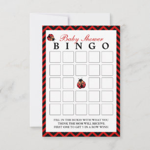 Ladybug Red Chevron Baby shower Bingo Cards Kaart