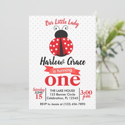 Ladybug Red en Black Polka Dot Birthday Kaart (Staand voorkant)
