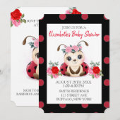 Ladybug Red Pink Flora Girl Baby shower Kaart (Voorkant / Achterkant)
