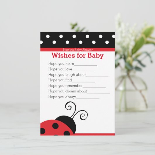 Ladybug Red Polka Dot Wishes voor Baby shower Kaar Kaart (Staand voorkant)