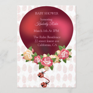 Ladybug Red Roses Baby shower Invitation Kaart