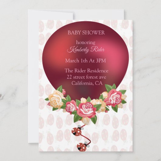 Ladybug Red Roses Baby shower Uitnodiging (Voorkant)