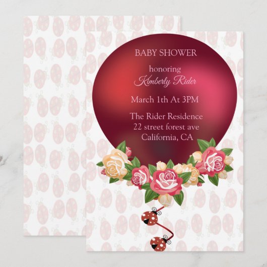 Ladybug Red Roses Baby shower Uitnodiging (Voorkant / Achterkant)