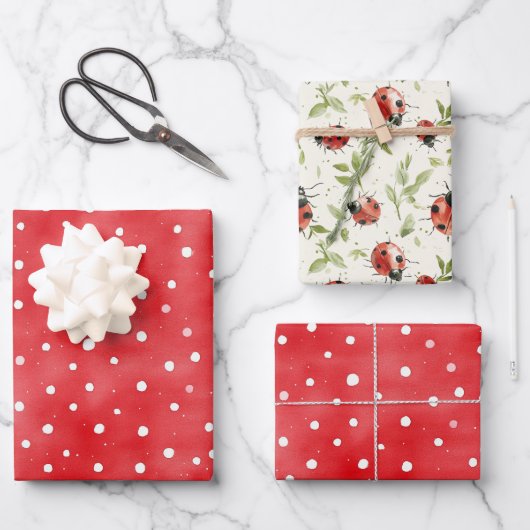 Ladybug Red White Dots Birthday Inpakpapier Vel (Voorkant)