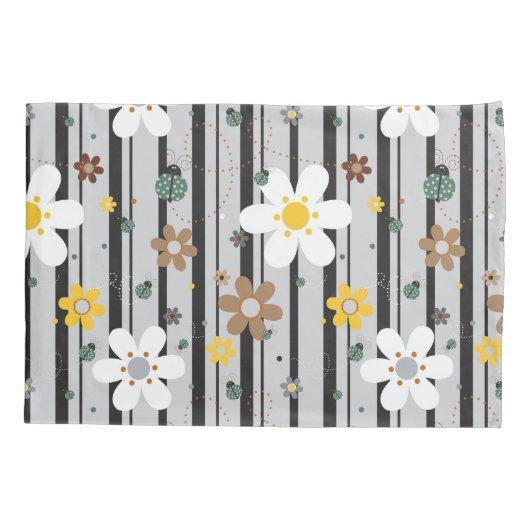 Ladybug Retro Fun Bloem Illustratiepatroon Kussensloop (Achterkant)